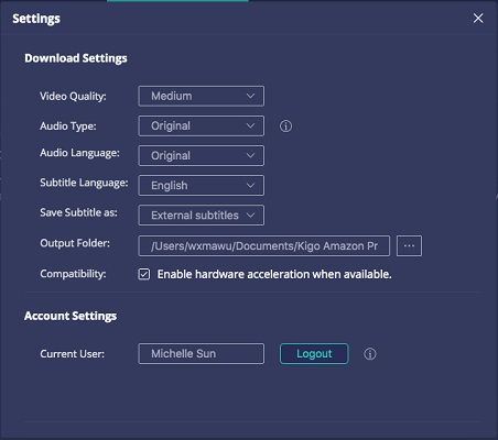 Amazon Video Downloader Settings