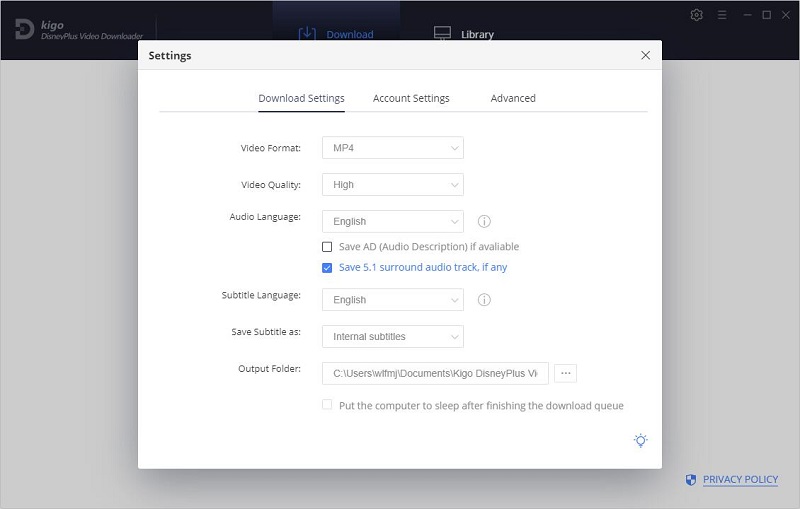 Disney+ Video Downloader Settings