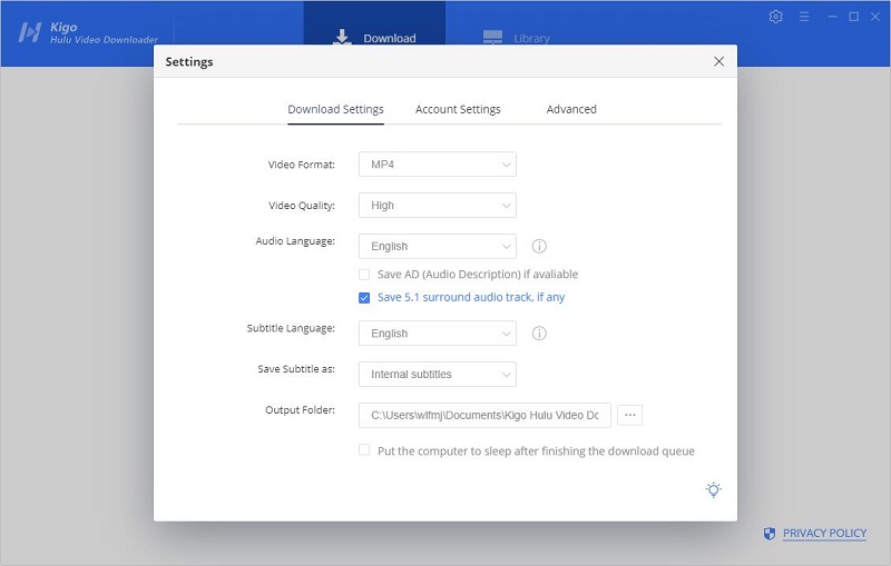 Hulu Video Downloader Settings