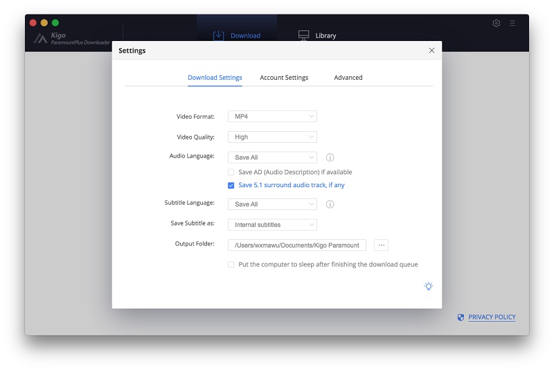 download settings