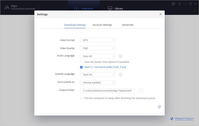 download settings